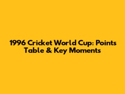 1996 Cricket World Cup: Points Table & Key Moments