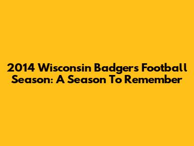 2014 Wisconsin Badgers Football Season: A Season To Remember