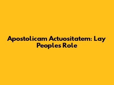 Apostolicam Actuositatem: Lay People's Role