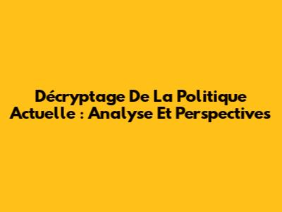 Décryptage De La Politique Actuelle : Analyse Et Perspectives