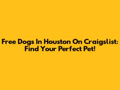 Free Dogs In Houston On Craigslist: Find Your Perfect Pet!