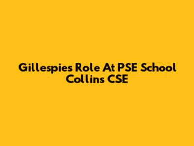 Gillespie's Role At PSE School Collins CSE