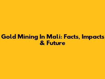 Gold Mining In Mali: Facts, Impacts & Future