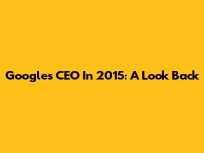 Google's CEO In 2015: A Look Back