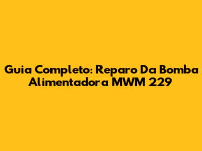 Guia Completo: Reparo Da Bomba Alimentadora MWM 229