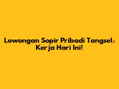 Lowongan Sopir Pribadi Tangsel: Kerja Hari Ini!