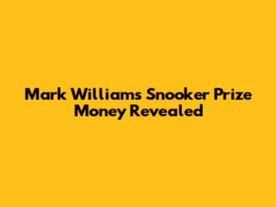 Mark Williams Snooker Prize Money Revealed