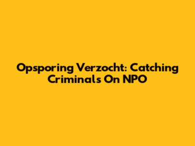 Opsporing Verzocht: Catching Criminals On NPO