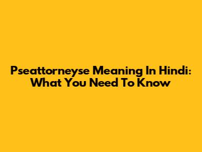 Pseattorneyse Meaning In Hindi: What You Need To Know