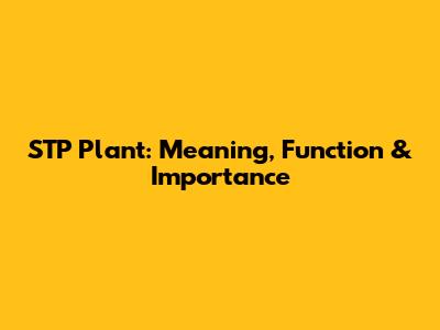 STP Plant: Meaning, Function & Importance