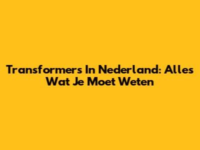Transformers In Nederland: Alles Wat Je Moet Weten